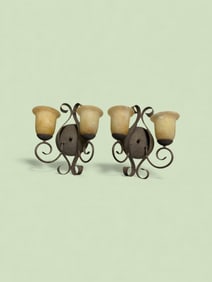 Pair of Wrought Iron Double Light Wall Sconces