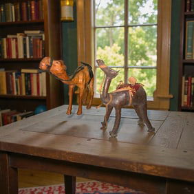 Two Leather Dromedary Camel Figures
