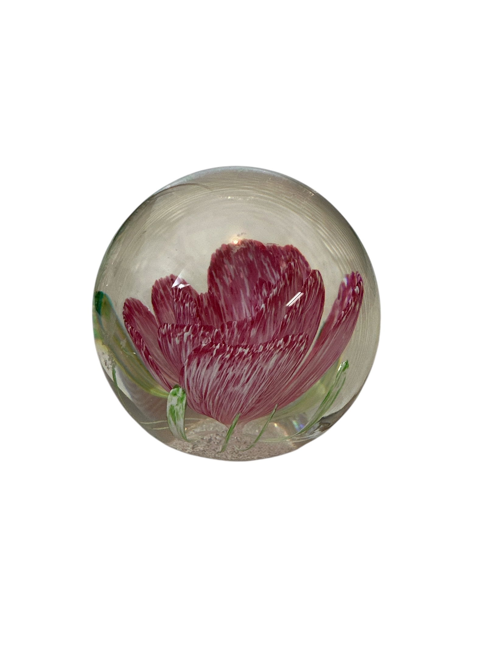 Round Caithness of Scotland Glass Paperweight Features a Pink Flower (1 of 5)