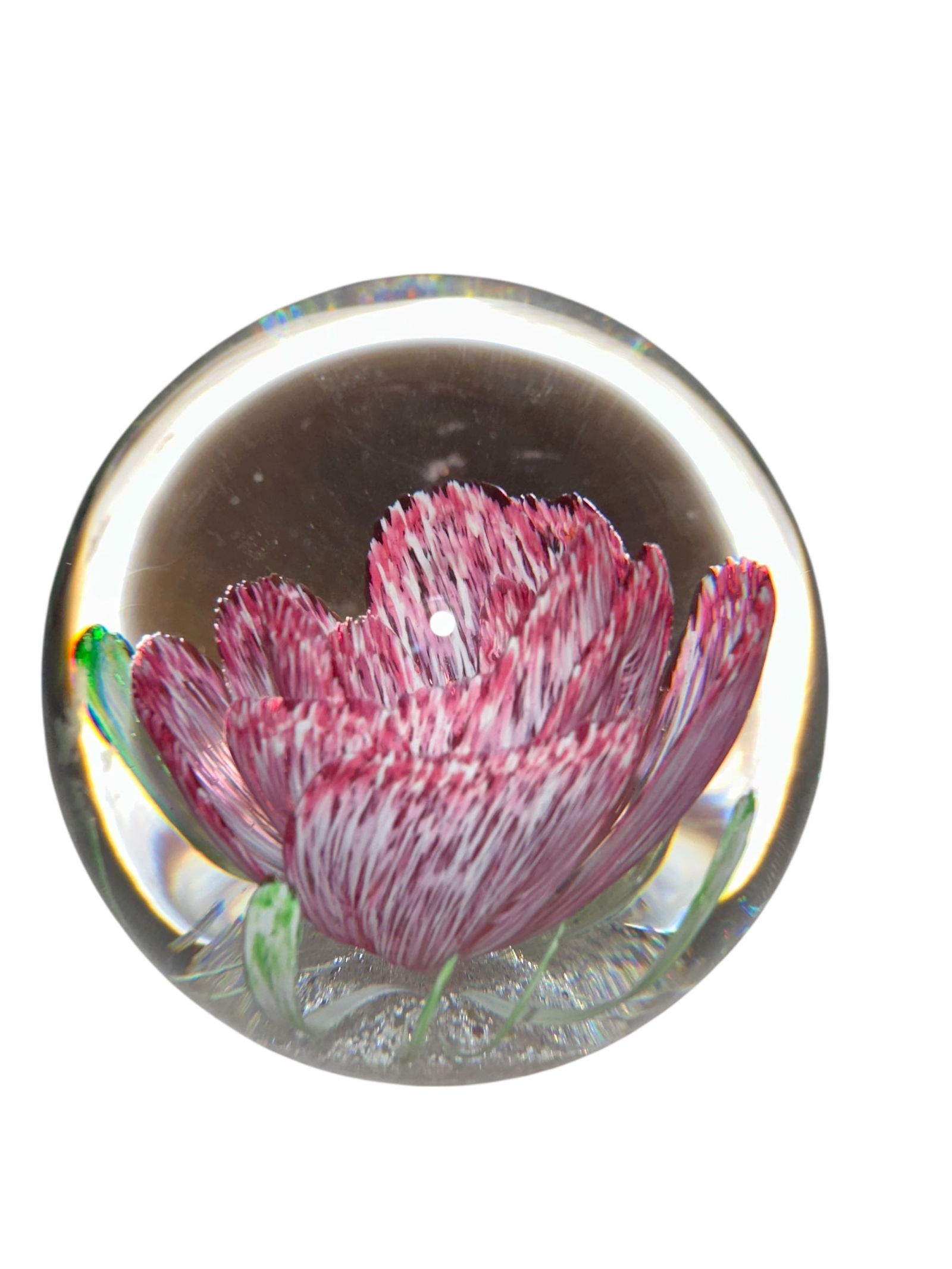 Round Caithness of Scotland Glass Paperweight Features a Pink Flower - 2