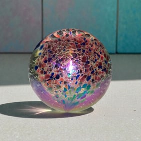 Glass Eye Studio Iridescent Controlled Bubbles Paperweight GES 96