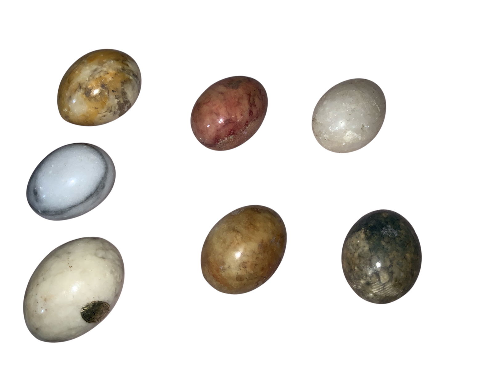 Polished Decorative Stone, Marble, Alabaster EGGS: Polished Decorative Stone, Marble, Alabaster EGGS,Need a bit of cleaning but no apparent visible damage.2” x 2” x 2 1/2”