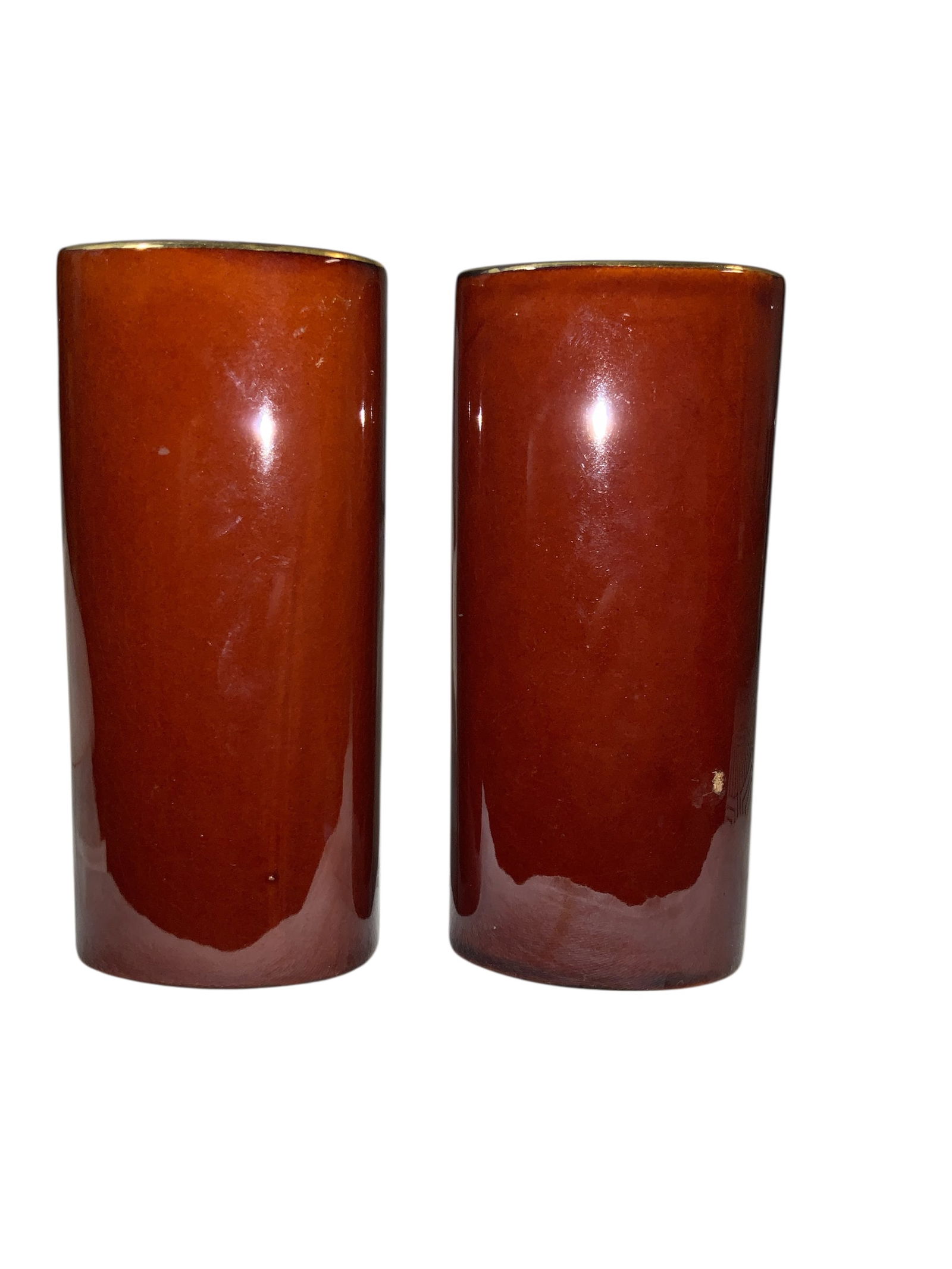 Pair Mid-century Hand-painted Asahi Japan Peacock Vases Reddish Brown Gold Trimmed - 4