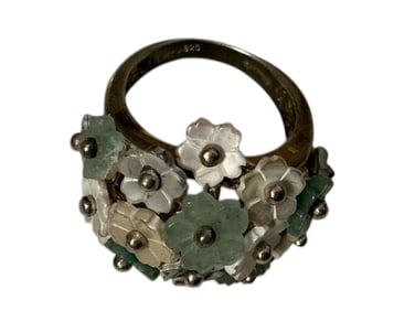 Multi-color Mother-of-Pearl Flower Bouquet Sterling Silver Ring Marked 925