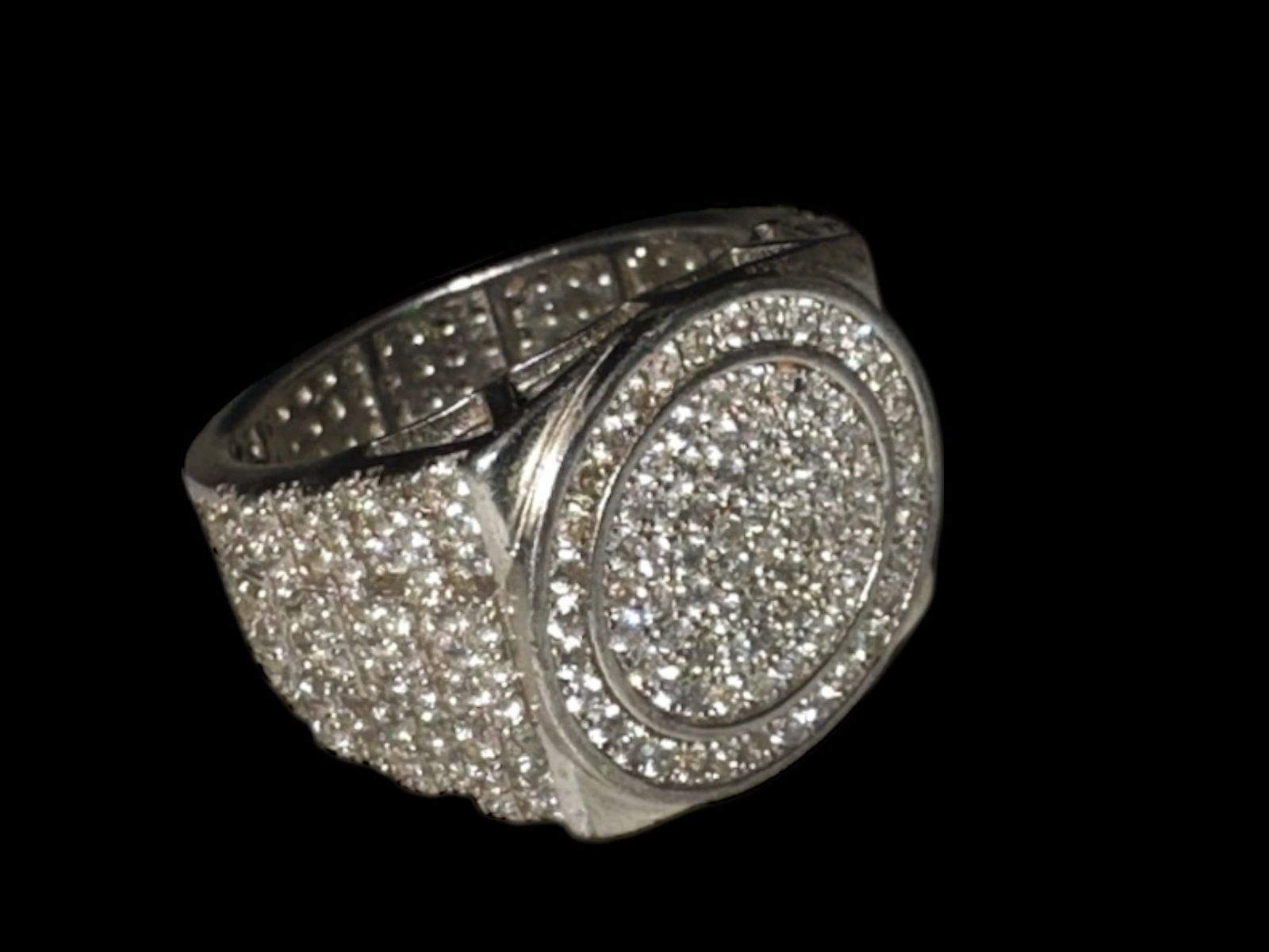 Iced-out Double Circle Signet Ring Marked 925 size 8.5: Iced-out Double Circle Signet Ring Marked 925 size 8.5