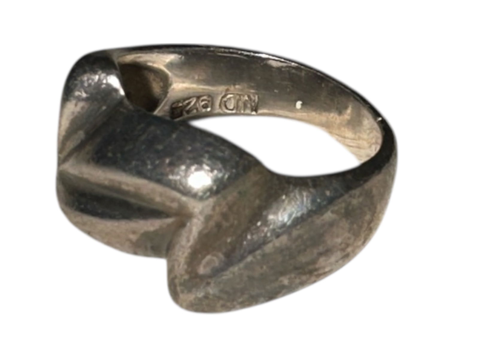 Sterling Silver Bypass Design Ring Marked 925 size 6: Sterling Silver Bypass Design Ring Marked 925. Patina consistent with age size 6. Light scratches.
