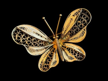 Early 20th Century Gold Wash 800 Silver Butterfly Brooch