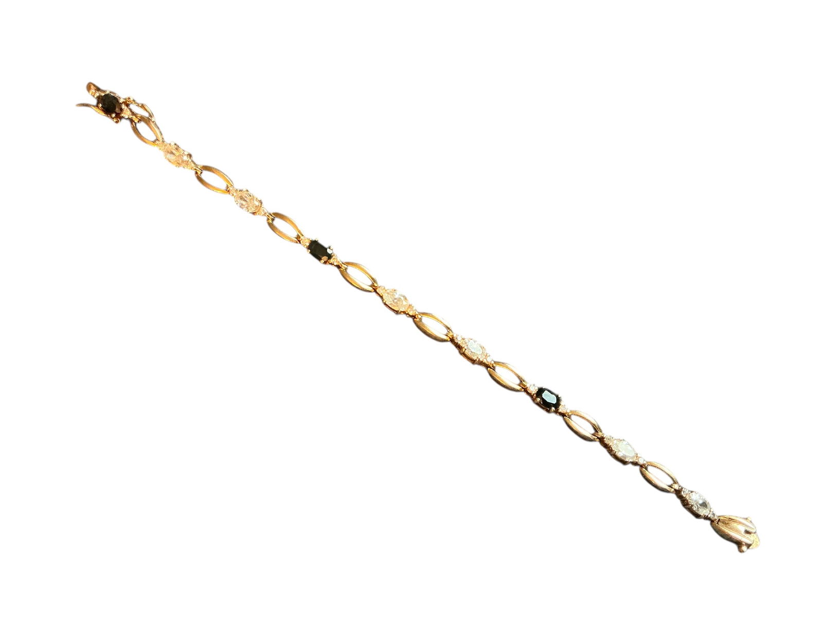 Gold-colored Link Bracelet with Clear and Dark Stones and Marked 925 (1 of 2)