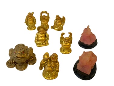 Pink Elephants Money Frog Laughing Buddhas Wealth Wisdom Prosperity Decor