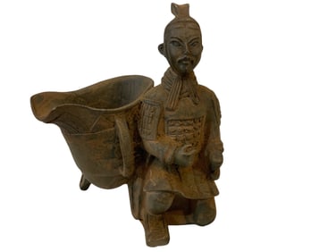 Vintage Asian Warrior Kneeling Beside a Container 4 1/2”