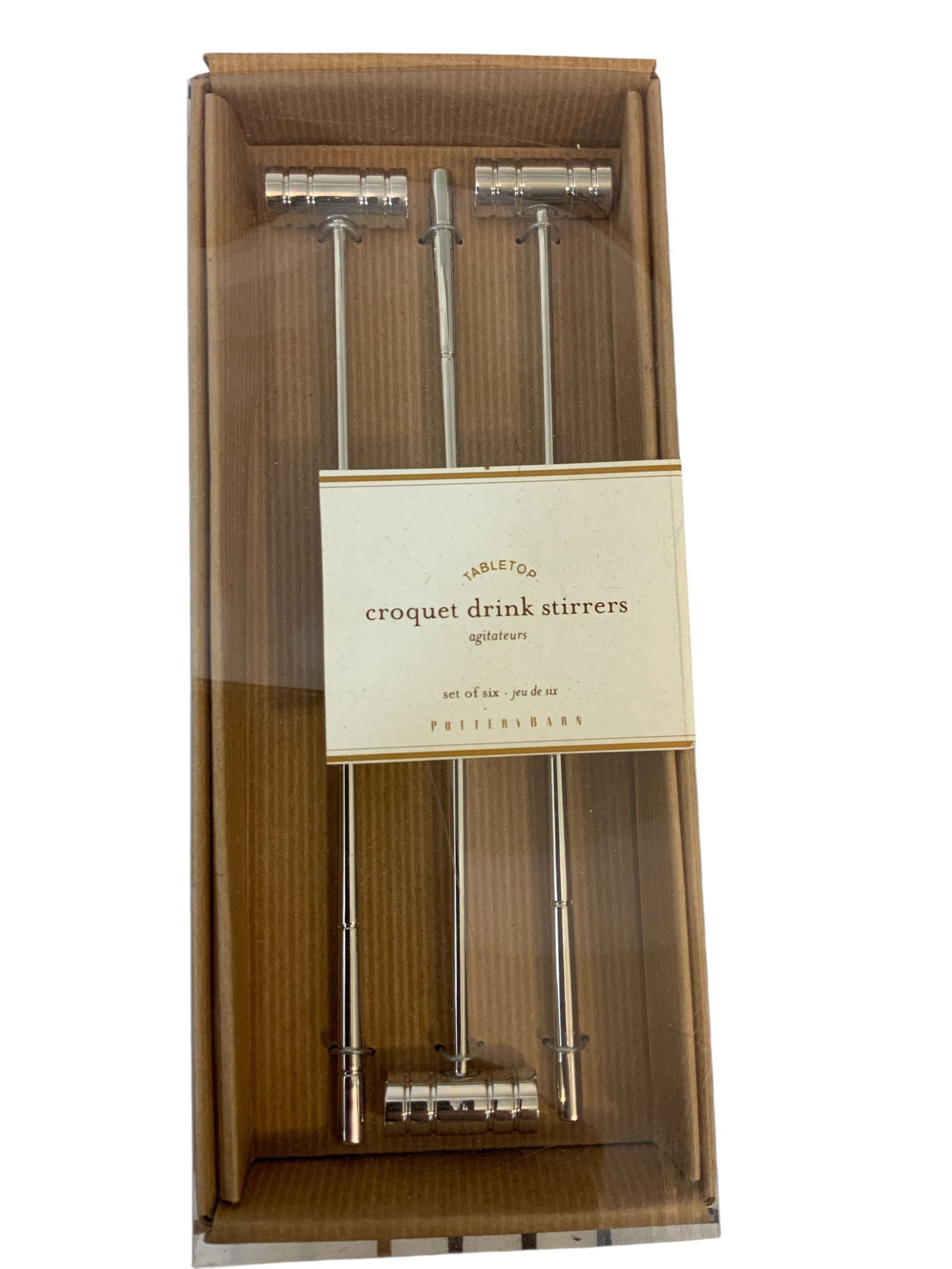 Pottery Barn Tabletop Croquet Drink Stirrers Set of 6: Pottery Barn Tabletop Croquet Drink Stirrers Set of 6. New in package. 8” long.***PLEASE READ***Shipping for this lot is available ONLY THROUGH LIVESHIPPING. There are NO full-service shipping p