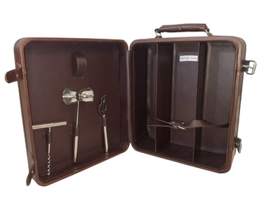 MCM Pottery Barn Portable Bar Set in Chestnut Leather Case