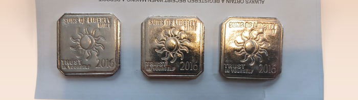 THREE  1oz .999 fine silver bars from the Suns of Liberty Mint