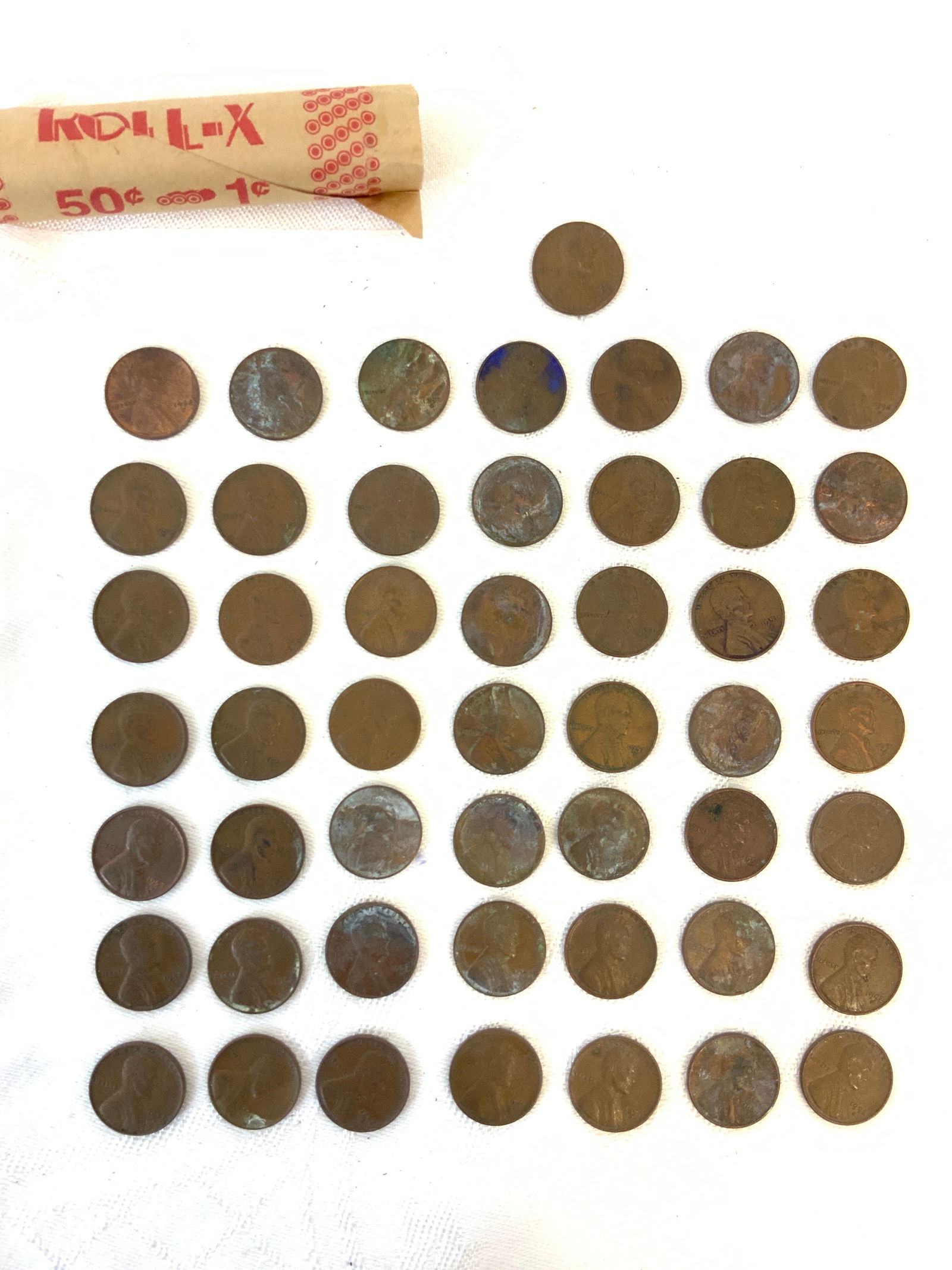 One Roll 50 Wheat Pennies Random Dates (1 of 2)