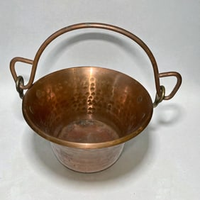 Antique  Hammered Copper & Brass Candy or Jam Pot Italy