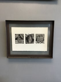 Industrial metal Framed linocut print