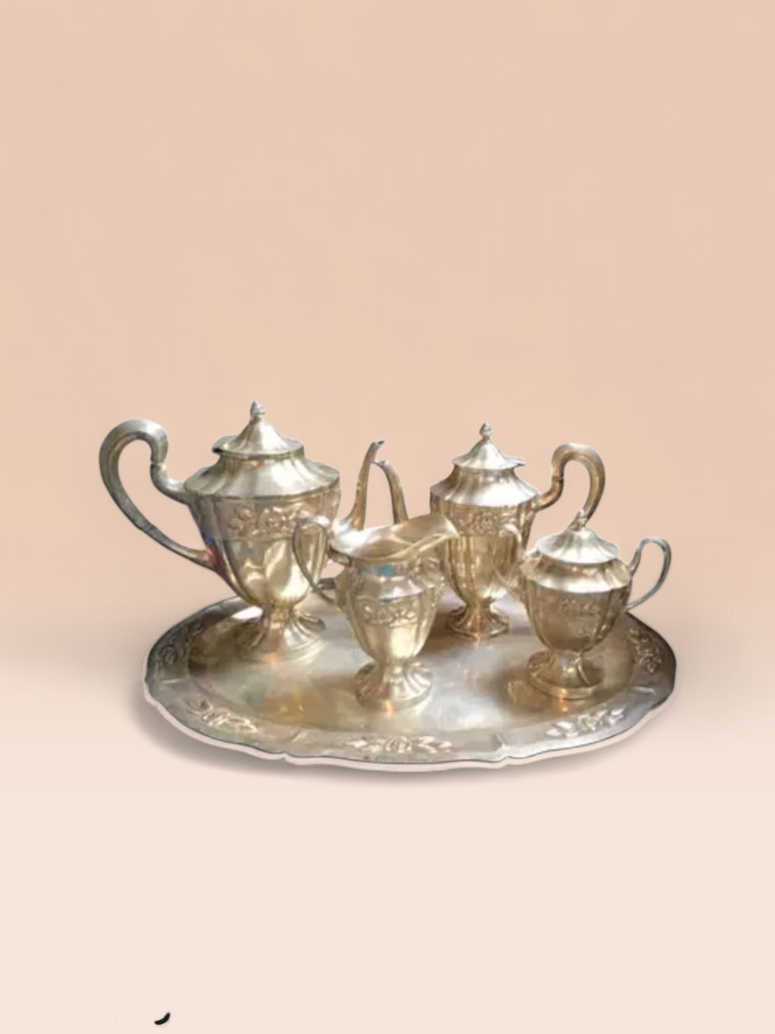Vintage 167.3 troy ounces .925 sterling silver marcel 5 piece coffee/tea set (1 of 8)