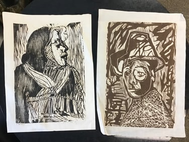 2 unframed wood block prints pencil signed and numbered by Louise Odes Neaderland