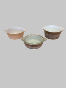 Vintage Pyrex 3 pc set Casserole Dishes in Floral Woodland Pattern