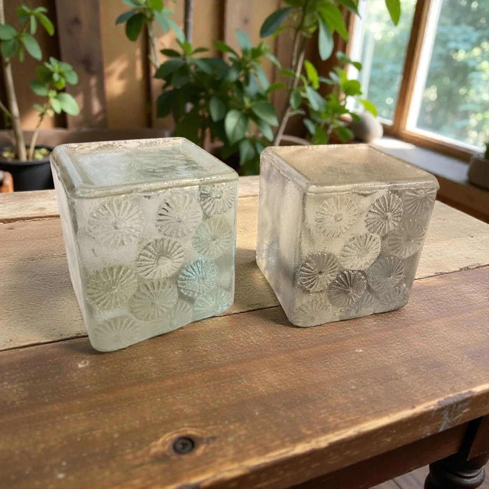 Two Blenko Glass Ice Block Art Glass Cubes Bookends (1 of 4)