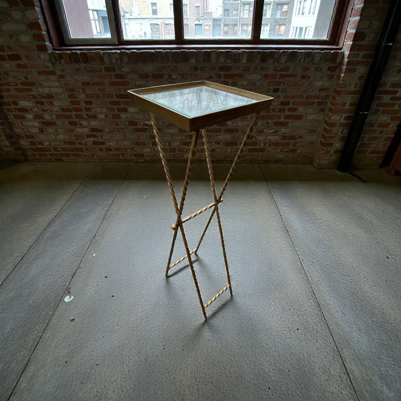 Tall Metal Pedestal / Plant Stand w/ Beveled Glass Insert (1 of 3)