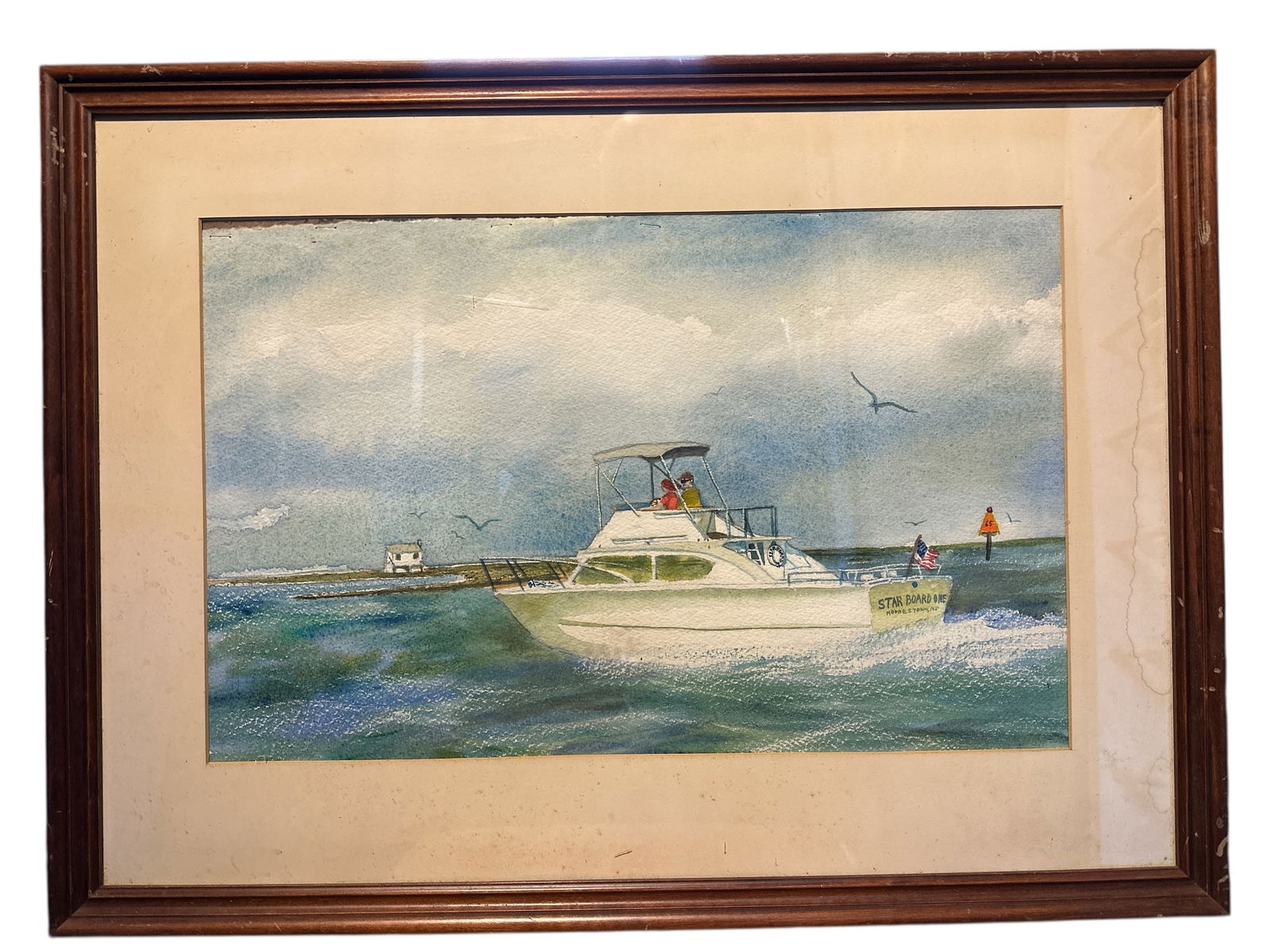 Framed & Matted Original Watercolor Motorboat in Motion “Star Board One” (1 of 3)