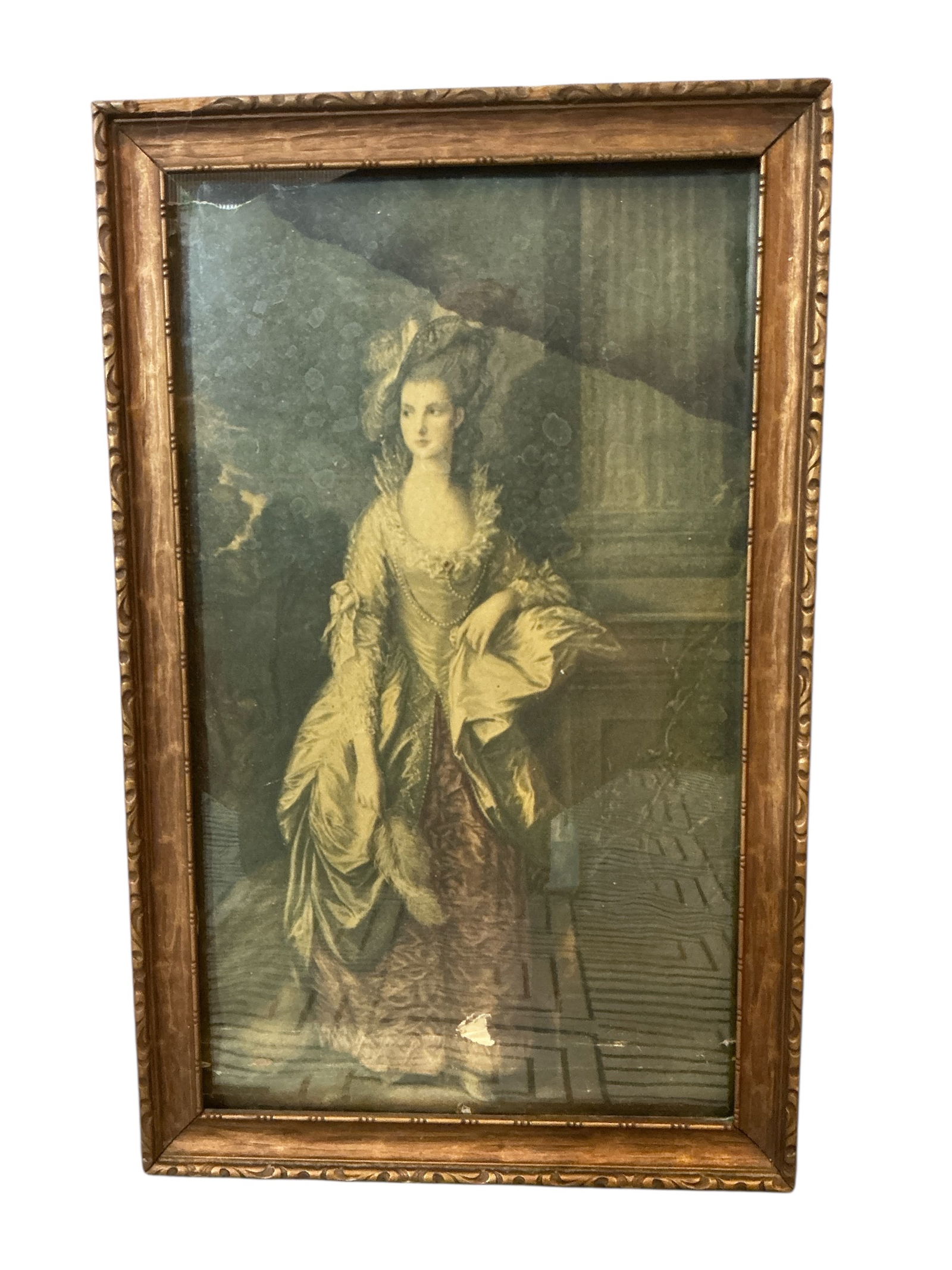 Exceptional Antique Frame in Wood Containing "The Honourable Mrs Graham“: Exceptional Antique Frame in Wood Containing "The Honourable Mrs Graham“"The Honourable Mrs Graham‘ has some damage and is very friable. The main event here is the frame. 8” x 13”