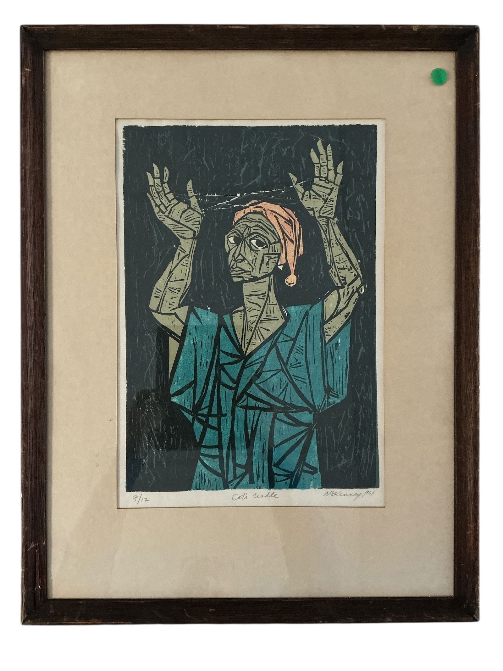 Vintage Wood Framed Print ‘Cat’s Cradle’ M. Kenney 1964 9/12 (1 of 5)