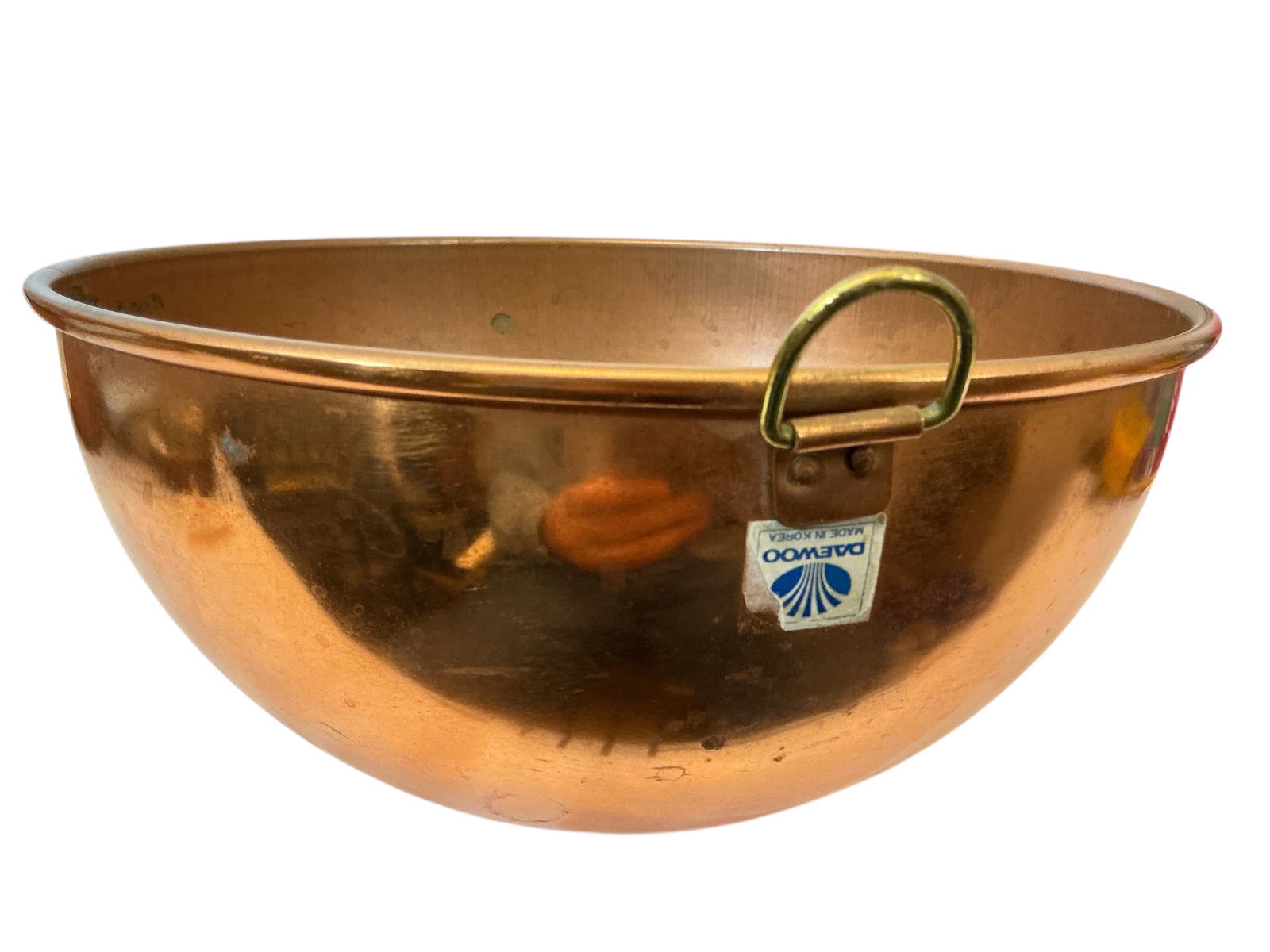 Large Daewoo Copper Mixing Bowl Rounded Bottom Brass Ring (1 of 3)