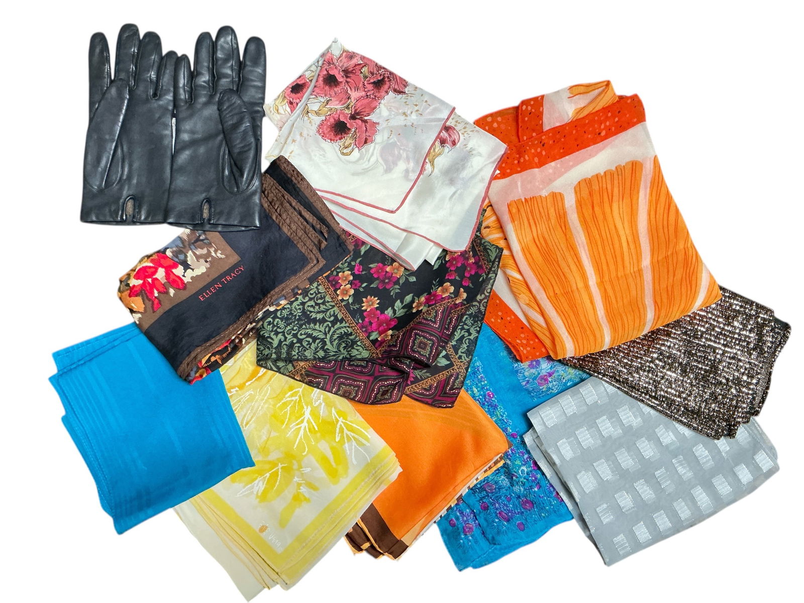Vintage Scarves(qty 10) and 1 pair Ladies’ Leather Gloves(sz 8) (1 of 1)