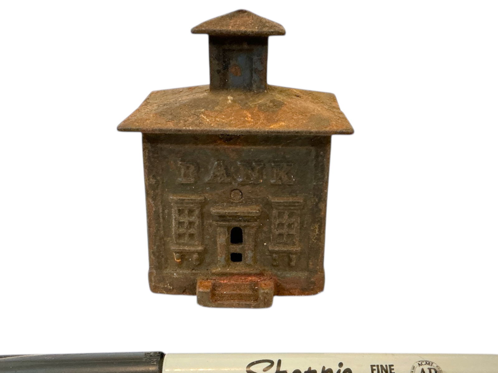 Diminutive Vintage Cast Iron Bank prob J&E Stevens 1800s: Diminutive Vintage Cast Iron Bank prob J&E Stevens 1800s. 2 1/4”. 2 1/2” x 3”