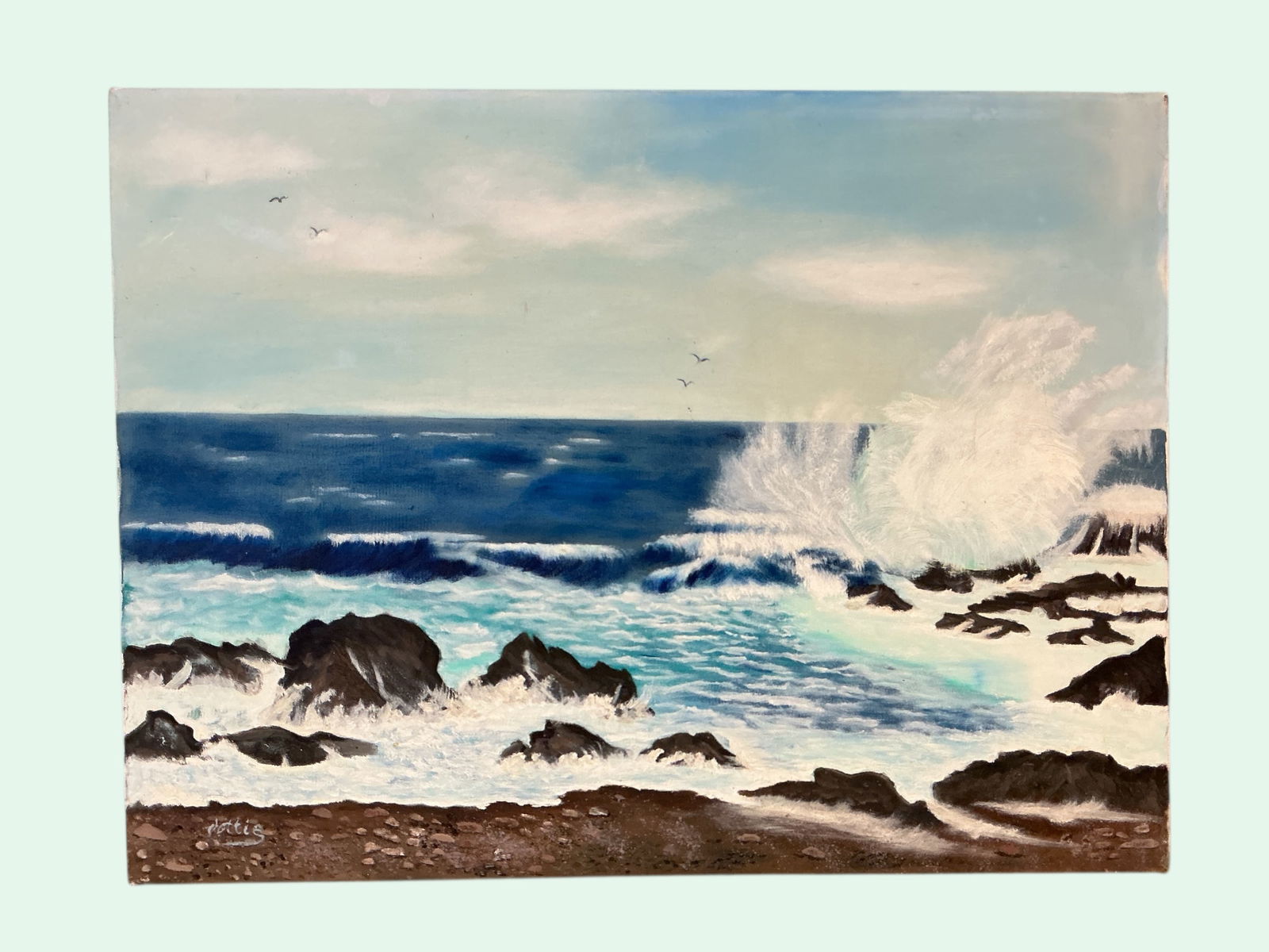 Paint on Canvas Rocky Coastal Scene dottie: Paint on Canvas Rocky Coastal Scene dottie 18”x 24”