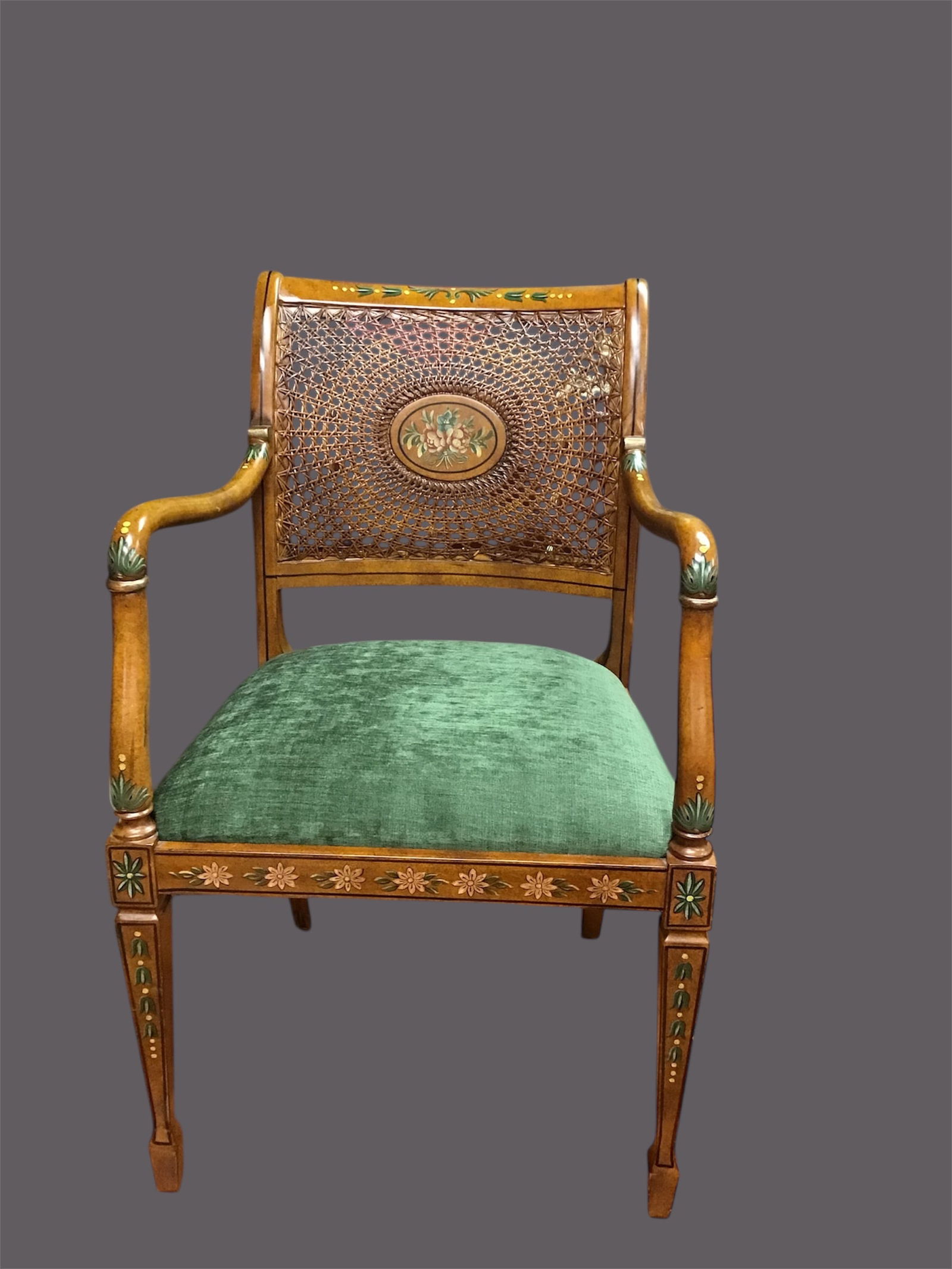 Addams Paint Decorated Arm Chair with a Cane back and upholstered Seat (1 of 5)