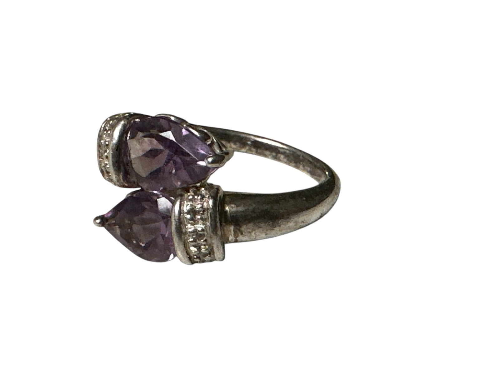 Sterling Silver(925) Ring 2 Heart-shaped Amethyst size 6 (1 of 5)