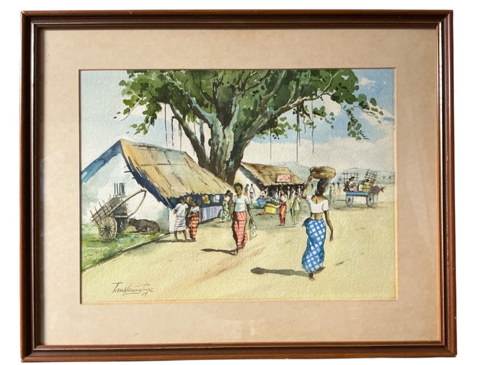 Framed Matted Watercolor Under Glass MARKET SCENE looks original (1 of 4)