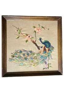 Framed Embroidery Peacock