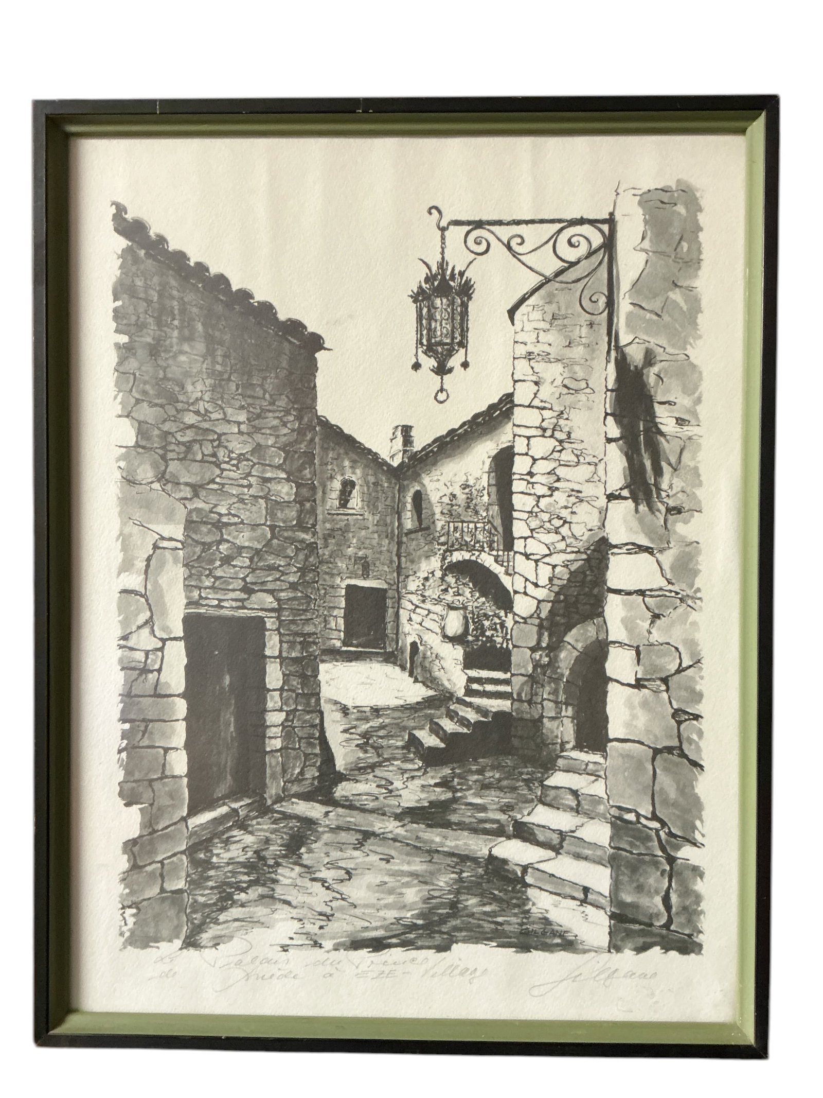 Framed Ink Drawing Lithograph(prob) Under Glass by Gilgane (1 of 5)