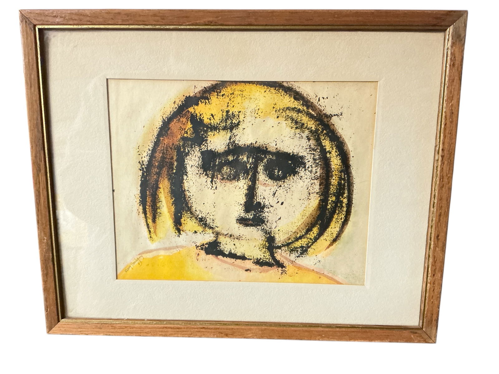 Mary Donliavy Ink Drawing “Face” Framed Under Glass (1 of 3)