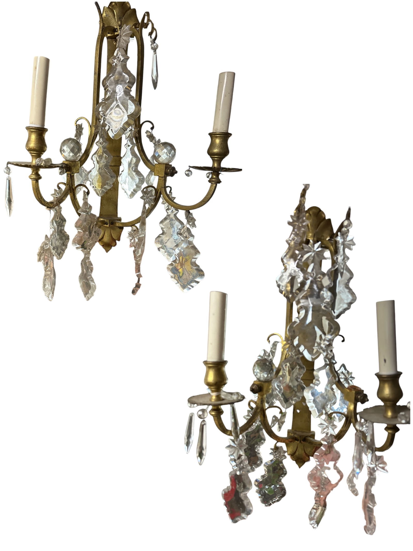 Pair of Brass Wall Lights with Prisms (1 of 4)