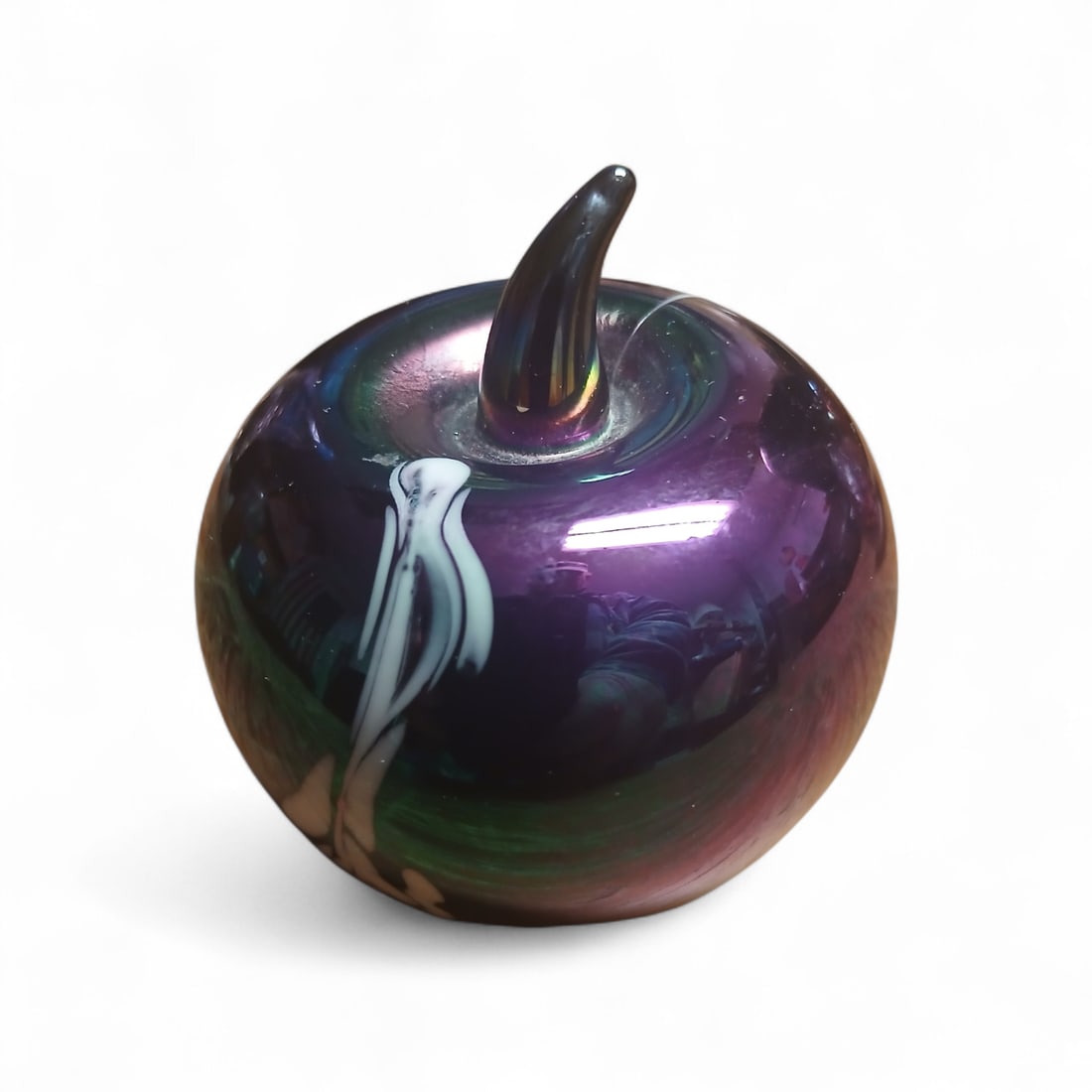 Iridescent Carnival Glass Apple Paperweight (1 of 2)