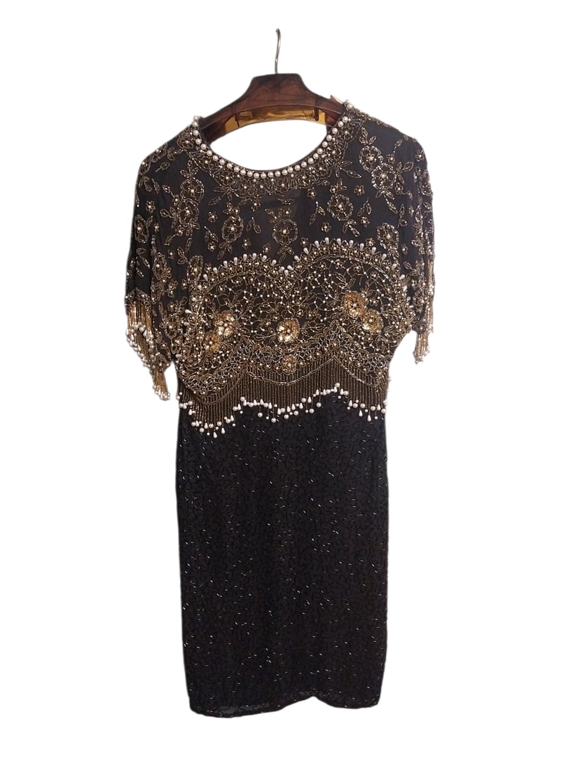 Vintage Oleg Cassini Black Tie Beaded Dress (1 of 2)