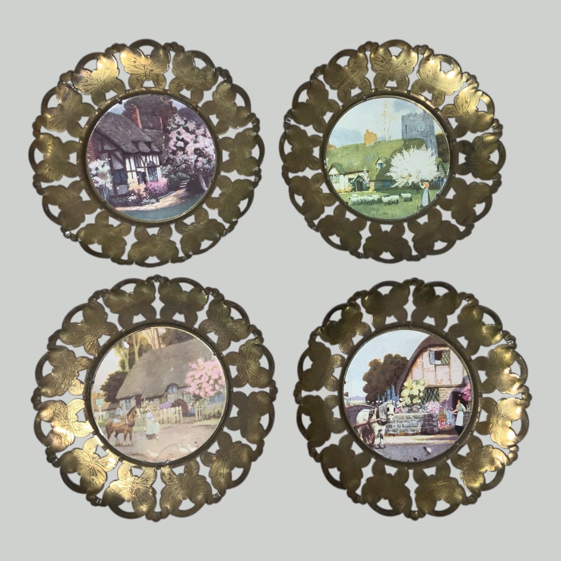 Vintage Brass Butterfly Trimmed Wall Decor 4pcs England (1 of 6)