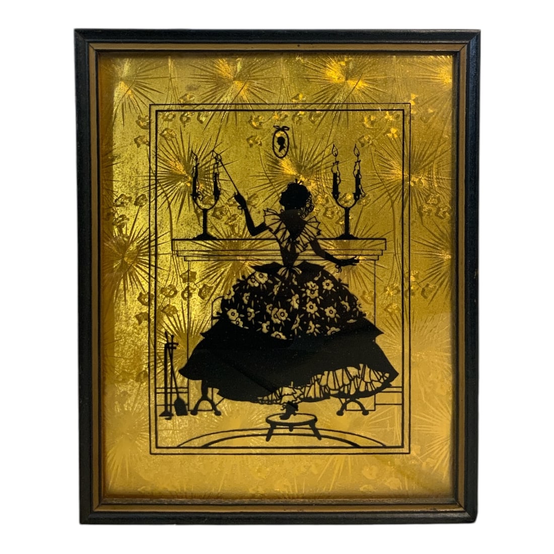 Vintage Silhouette with Gold Foil Background Framed Under Glass (1 of 3)
