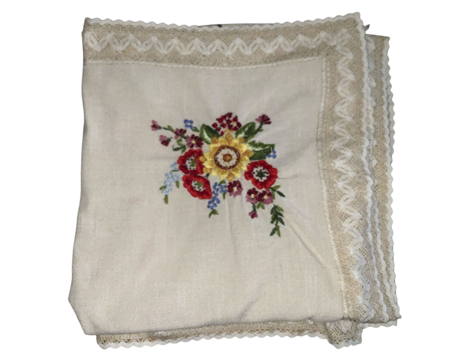 Vintage Hand Embroidered Tablecloth with Lace Border (1 of 2)