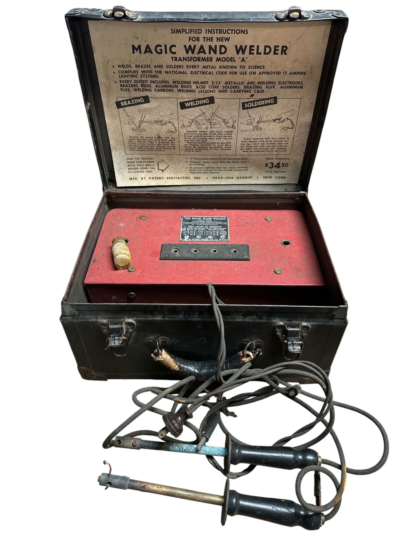 'THE MAGIC WAND WELDER' Patent Specialties, Inc.: 'THE MAGIC WAND WELDER' Patent Specialties, Inc. Untested and I don't recommend trying to use it, at least not until a competent serviceman checks it out. That being said, clean it up and display it i