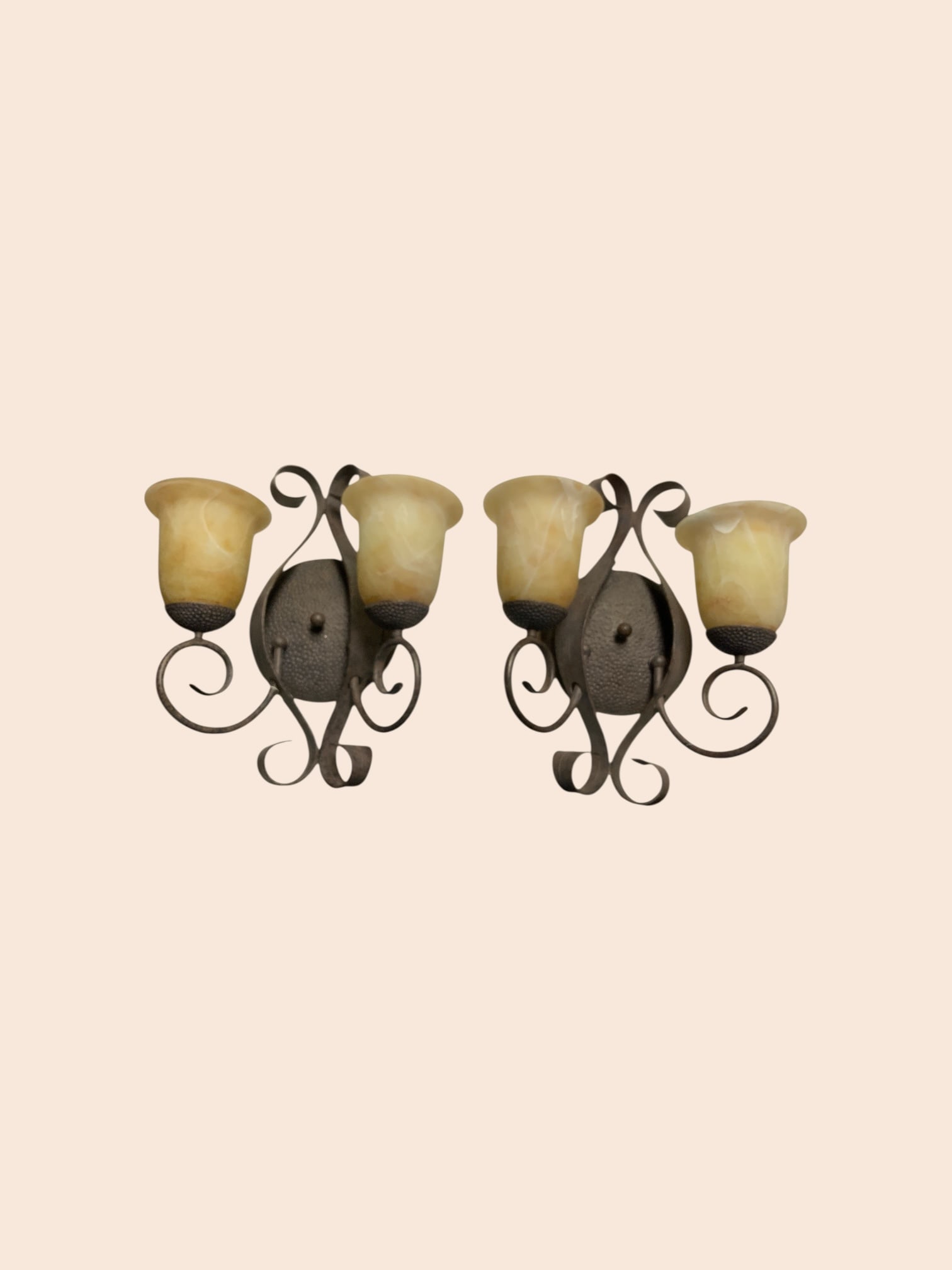 Pair of Wrought Iron Double Light Wall Sconces (1 of 3)