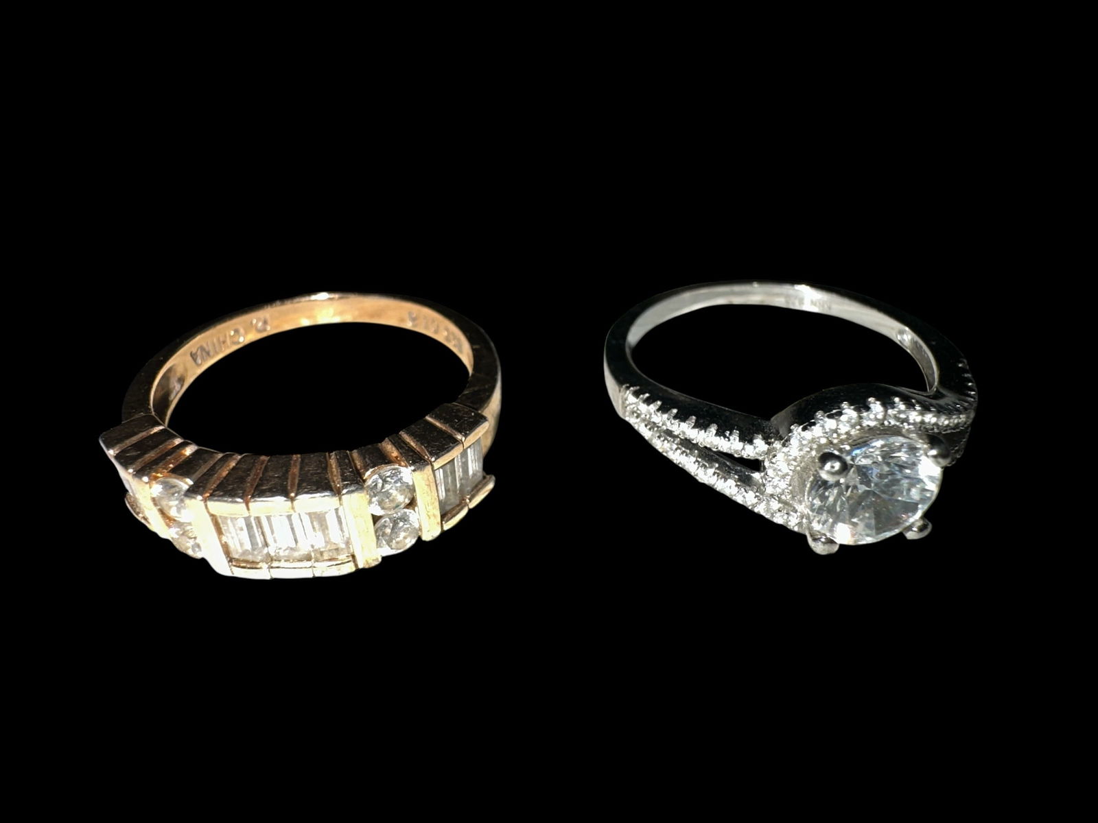 (2) .925 Silver Bypass Engagement Ring and Gold-tone Sterling & CZ both Size 8: Sterling Silver Bypass Engagement Ring and Gold-tone Sterling & CZ Ring Size 8. ================================= PLEASE READ =============================Shipping for this lot is available ONLY
