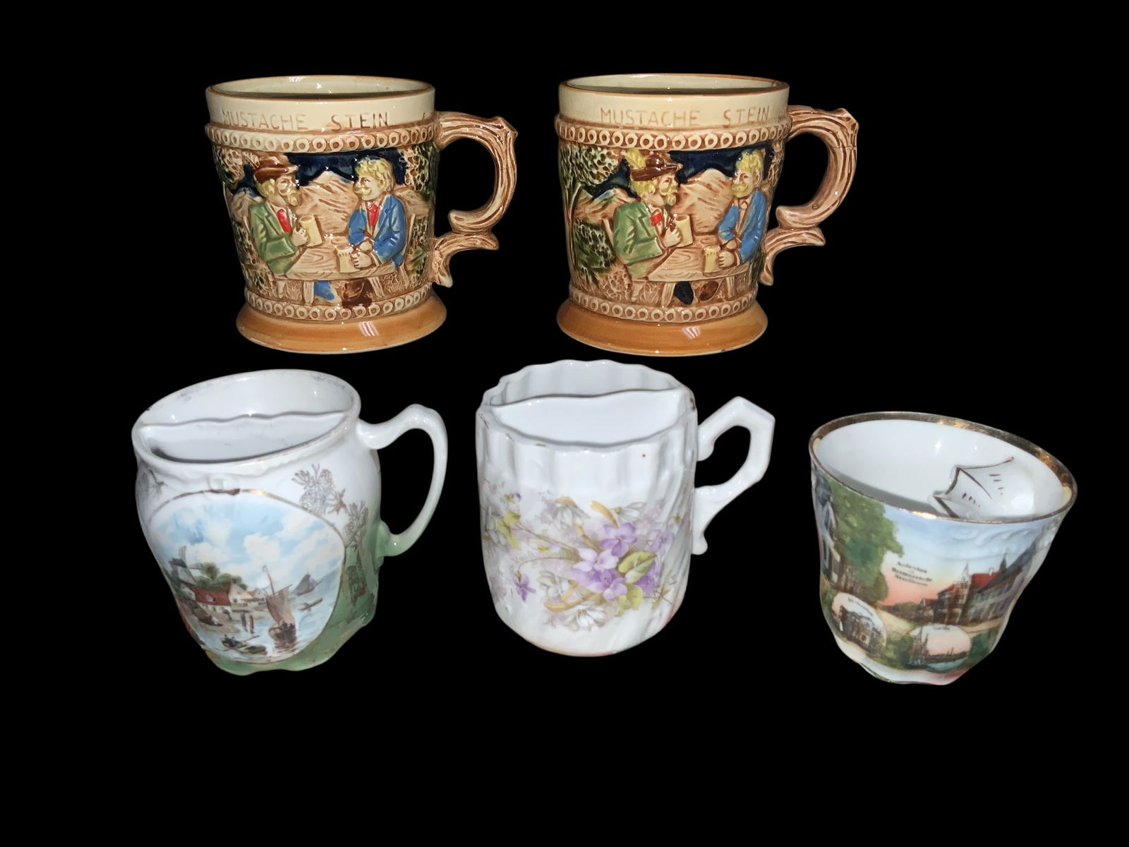 Moustache Cups and Shaving Mugs 5pc (1 of 3)