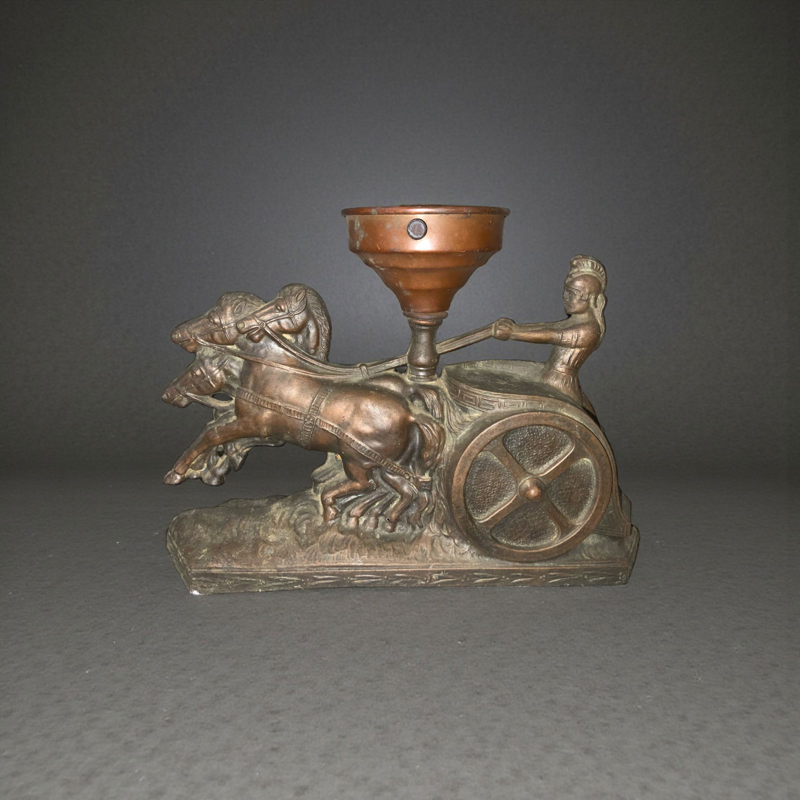 Vintage Egyptian-themed Chariot & Horses Bronze Finish Spelter Lamp (1 of 7)