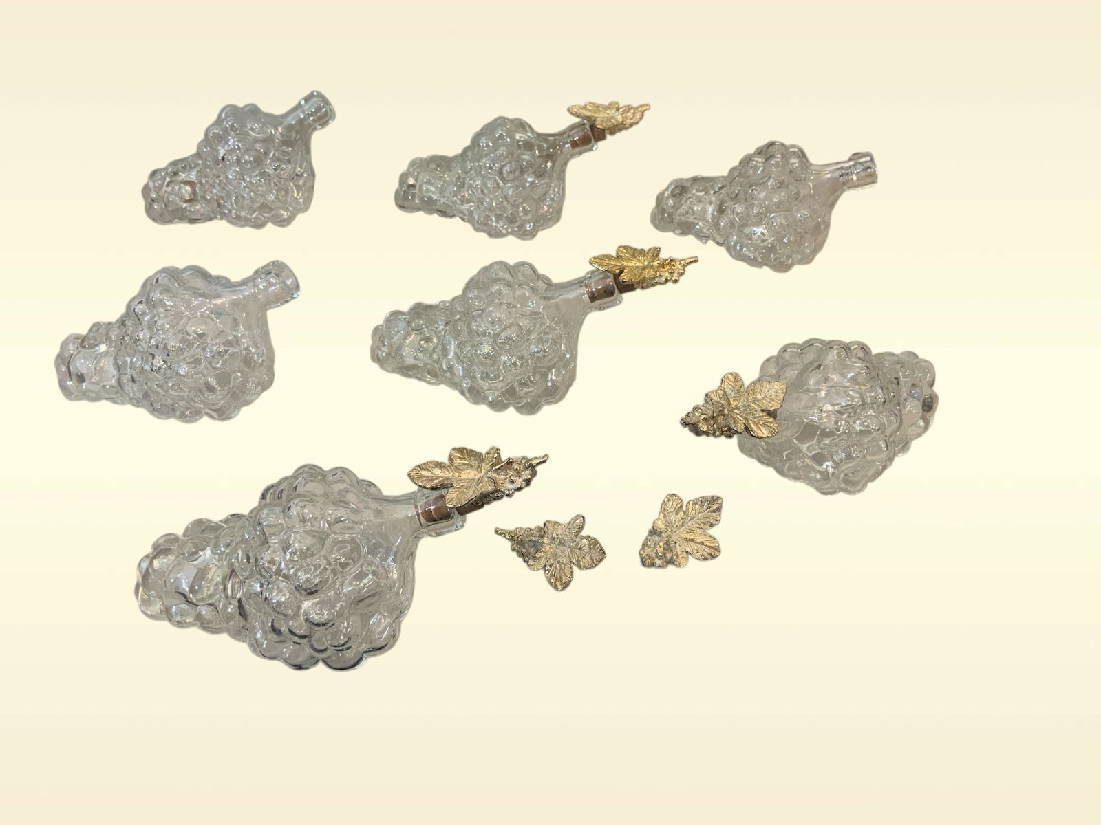 Seven Clear Glass Grape Cluster Bottles (1 of 3)